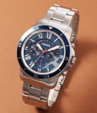 Buy Shop Fossil Grant Sport Chronograph Blue Dial Silver Steel Strap Watch for Men - FS5238 USA Online