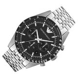 Emporio Armani Tazio Chronograph Black Dial Silver Steel Strap Watch For Men - AR5988