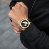 Buy Shop Maserati Stile 45mm Chronograph Black Dial Gold Steel Strap Watch For Men - R8873642001 USA Online