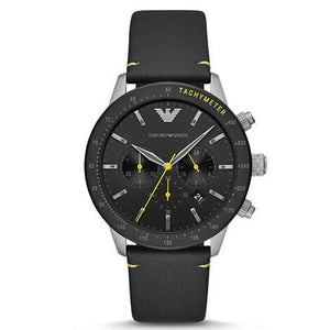 Buy Shop Emporio Armani Mario Chronograph Black Dial Black Leather Strap Watch For Men - AR11325 USA Online