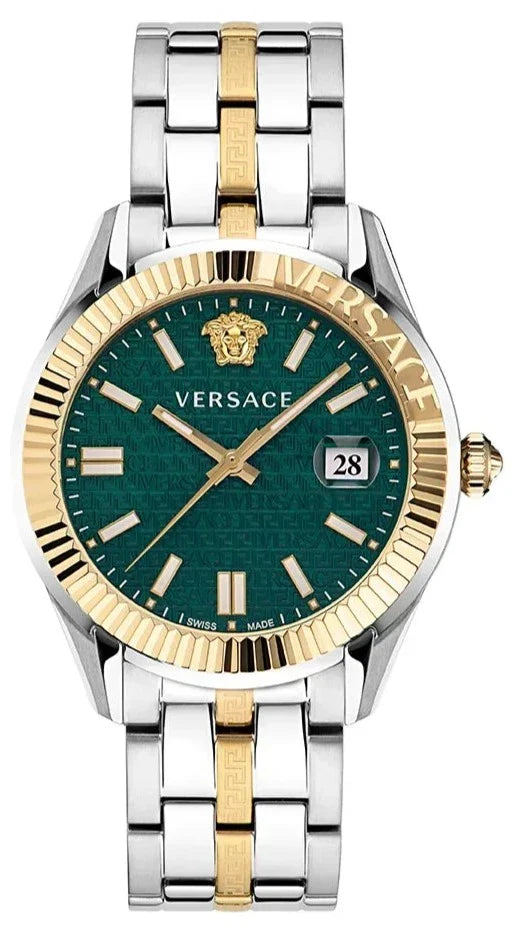 Buy Shop Versace Greca Time Quartz Green Dial Two Tone Steel Strap Watch For Men - VE3K00422 USA Online