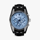 Fossil Coachman Chronograph Blue Dial Black Leather Strap Watch for Men - CH2564