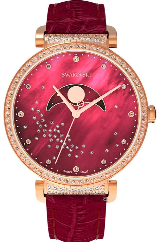 Buy Shop Swarovski Passage Moon Phase Red Dial Red Leather Strap Watch for Women - 5613323 USA Online