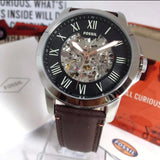 Buy Shop Fossil Grant Automatic Skeleton Black Dial Brown Leather Strap Watch for Men - ME3100 USA Online