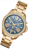 Michael Kors Wren Diamonds Blue Dial Gold Steel Strap Watch for Women - MK6291