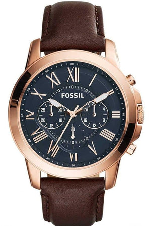 Buy Shop Fossil Grant Chronograph Blue Dial Brown Leather Strap Watch for Men - FS5068 USA Online