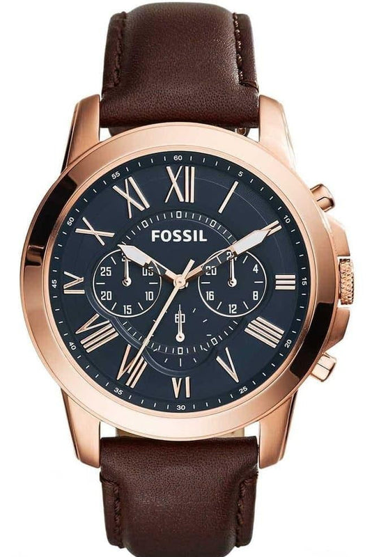 Buy Shop Fossil Grant Chronograph Blue Dial Brown Leather Strap Watch for Men - FS5068 USA Online
