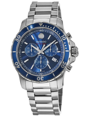 Buy Shop Movado Series 800 Chronograph Blue Dial Silver Steel Strap Watch For Men - 2600141 USA Online