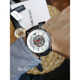 Buy Shop Emporio Armani Meccanico Silver Skeleton Dial Black Leather Strap Watch For Men - AR2072 USA Online