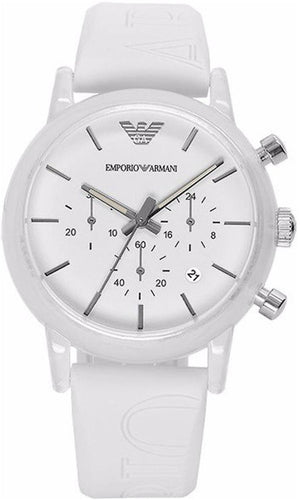 Buy Shop Emporio Armani Classic Chronograph White Dial White Rubber Strap Watch For Men - AR1054 USA Online