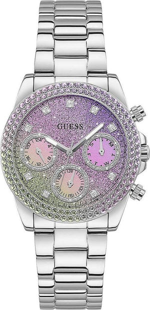 Guess Sol Chronograph Crystals Multicolor Dial Silver Steel Strap Watch For Women - GW0483L1