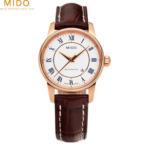 Buy Shop Mido Baroncelli III Automatic Silver Dial Brown Leather Strap Watch For Women - M7600.2.21.8 USA Online