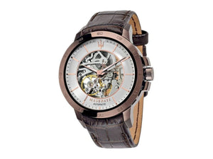 Buy Shop Maserati Ingegno Automatic White Skeleton Dial Brown Leather Strap Watch For Men - R8821119003 USA Online