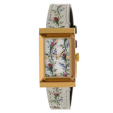 Buy Shop Gucci G-Frame Floral Mother of Pearl Dial White Leather Strap Watch For Women - YA147407 USA Online