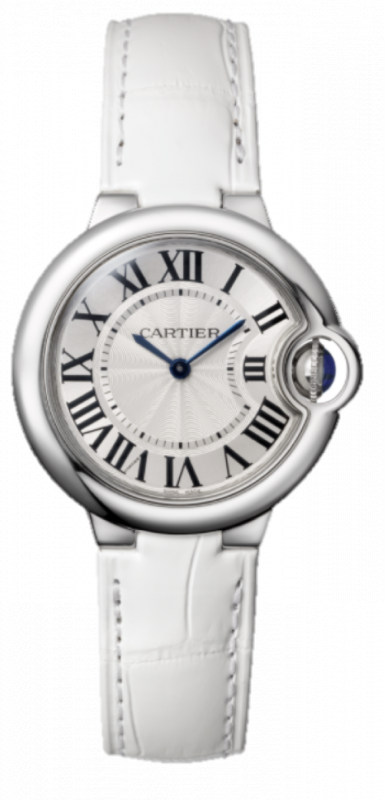 Buy Shop Cartier Ballon Bleu de Cartier Silver Dial White Leather Strap Watch for Women - W6920087 USA Online