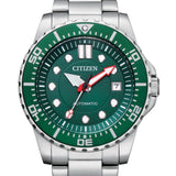 Citizen Promaster Mechanical Green Dial Silver Steel Strap Watch For Men - NJ0129-87X