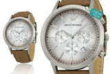 Buy Shop Emporio Armani Classic Chronograph Silver Dial Brown Leather Strap Watch For Men - AR2471 USA Online