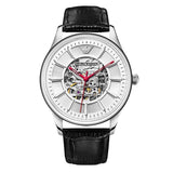 Buy Shop Emporio Armani Meccanico Silver Skeleton Dial Black Leather Watch For Men - AR1997 USA Online