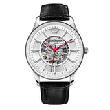 Buy Shop Emporio Armani Meccanico Silver Skeleton Dial Black Leather Strap Watch For Men - AR2072 USA Online
