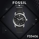 Buy Shop Fossil The Commuter Black Dial Black Leather Strap Watch for Men - FS5406 USA Online