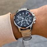 Buy Shop Tommy Hilfiger Mason Multifunction Black Dial Silver Steel Strap Watch For Men - 1791936 USA Online