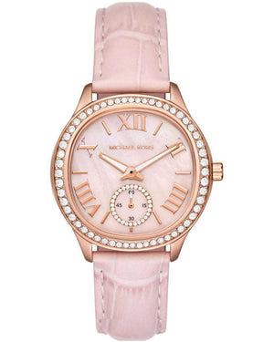 Buy Shop Michael Kors Sage Three-Hand Mother of Pearl Pink Dial Pink Leather Strap Watch for Women - MK4820 USA Online