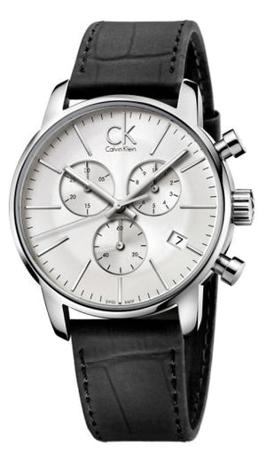 Buy Shop Calvin Klein City Chronograph Silver Dial Black Leather Strap Watch for Men - K2G271C6 USA Online
