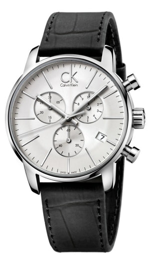 Buy Shop Calvin Klein City Chronograph Silver Dial Black Leather Strap Watch for Men - K2G271C6 USA Online