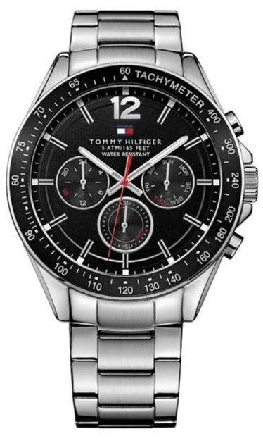Buy Shop Tommy Hilfiger Luke Chronograph Black Dial Silver Steel Strap Watch for Men - 1791104 USA Online