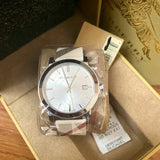 Buy Shop Burberry The City Nova Silver Dial White Leather Strap Watch for Women - BU9022 USA Online