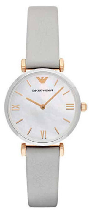 Buy Shop Emporio Armani Gianni T Bar Quartz Mother of Pearl Dial White Leather Strap Watch For Women - AR1965 USA Online