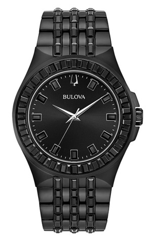 Bulova Crystal Collection Phantom Black Dial Black Steel Strap Watch for Men - 98A240