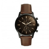 Fossil Townsman Chronograph Black Dial Brown Leather Strap Watch for Men - FS5437