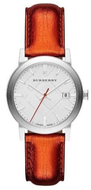 Buy Shop Burberry The City Silver Dial Orange Leather Strap Watch for Women - BU9121 USA Online