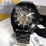 Buy Shop Fossil Modern Machine Automatic Silver Dial Black Steel Strap Watch for Men - ME3080 USA Online