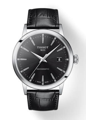 Buy Shop Tissot Gentleman Powermatic 80 Silicium Black Dial Black Leather Strap Watch For Men - T127.407.16.051.00 USA Online