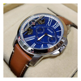 Buy Shop Fossil Grant Twist Multifunction Blue Dial Brown Leather Strap Watch for Men - ME1161 USA Online
