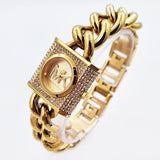 Buy Shop Michael Kors Chain Lock Pave Gold Dial Gold Steel Strap Watch For Women - MK4711 USA Online