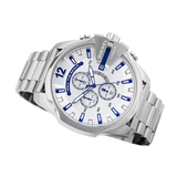 Diesel Mega Chief Chronograph Silver Dial Silver Steel Strap Watch For Men - DZ4477