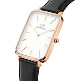 Buy Shop Daniel Wellington Quadro White Dial Black Leather Strap Watch For Women - DW00100450 USA Online