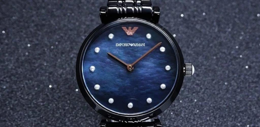 Buy Shop Emporio Armani Gianni T-Bar Quartz Black Mother of Pearl Dial Black Steel Strap Watch For Women - AR11268 USA Online