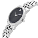 Movado Museum Classic Black Dial Silver Steel Strap Watch For Women - 0606505