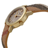 Burberry The City Gold Dial Haymarket Brown Leather Strap Watch for Women - BU9219