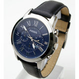 Buy Shop Fossil Grant Chronograph Blue Dial Black Leather Strap Watch for Men - FS4990 USA Online