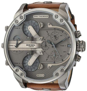 Buy Shop Diesel Mr Daddy Chronograph Grey Dial Brown Leather Strap Watch For Men - DZ7413 USA Online