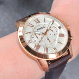 Buy Shop Fossil Grant Chronograph White Dial Brown Leather Strap Watch for Men - FS4991 USA Online