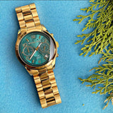 Buy Shop Michael Kors Runway Hunger Stop100 Series Blue Dial Gold Steel Strap Watch for Women - MK5815 USA Online