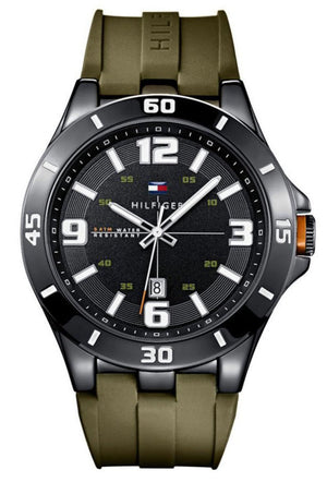 Buy Shop Tommy Hilfiger Drew Black Dial Green Rubber Strap Watch for Men - 1791065 USA Online