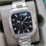 Buy Shop Fossil Inscription Multifunction Black Dial Silver Steel Strap Watch for Men - BQ2655 USA Online