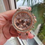 Michael Kors Wren Crystals Rose Gold Dial Rose Gold Steel Strap Watch for Women - MK6096